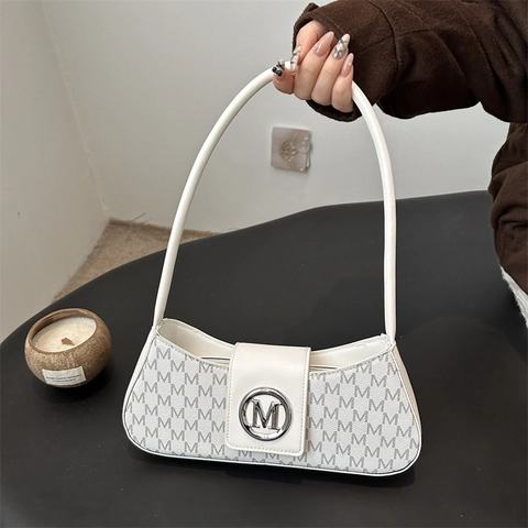 Borsa Sottobraccio in Pelle PU Retrò Francese per Donna Vintage Monogramma Borsa a Tracolla Elegante Borsa Baguette Borsa da Lavoro