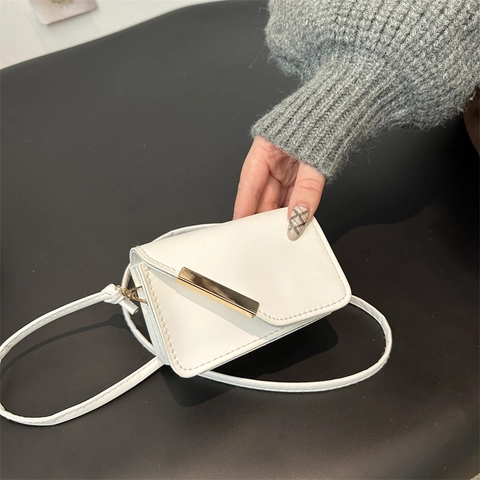 Mini Bolso Bandolera de Cuero PU para Mujer Color Sólido Bolso de Hombro Cuadrado Con Barra de Metal Dorado Elegante Bolso Pequeño de Moda