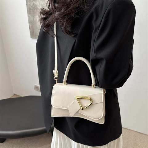 Women Vintage PU Leather Shoulder Bag Retro Solid Color D-Buckle Handbag Crossbody Bag Square Bag For Women Daily Party