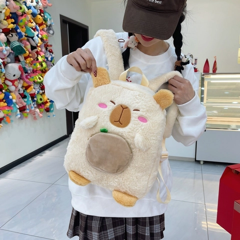 Adorabile Zaino In Peluche A Forma Di Capibara Per Studenti Cartone Animato Morbido Grande Capacità Borsa Da Scuola Simpatico Zainetto