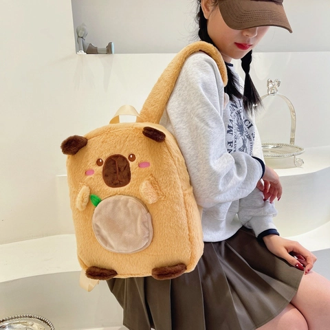 Adorabile Zaino In Peluche A Forma Di Capibara Per Studenti Cartone Animato Morbido Grande Capacità Borsa Da Scuola Simpatico Zainetto