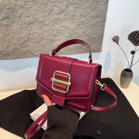Mini Borsa Quadrata Strutturata da Donna in Pelle PU Tracolla con Fibbia Dorata Borsa a Spalla alla Moda