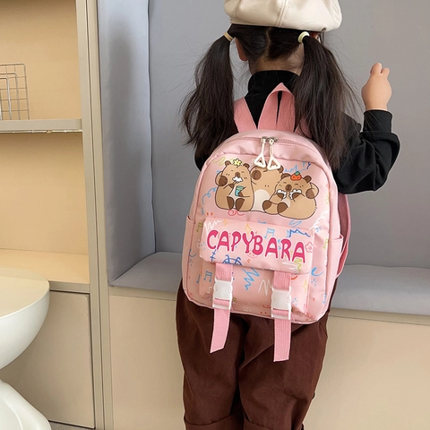 Cartoon Capybara Kids Backpack Lightweight Nylon School Bag For Boys Girls Kindergarten Cute Animal Casual Daypack