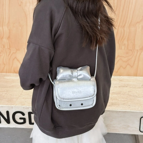 Girls Cute Bow Polka Dot Mini Crossbody Bag Sweet Princess PU Leather Small Square Bag With Adjustable Strap Fashion Kids Bag