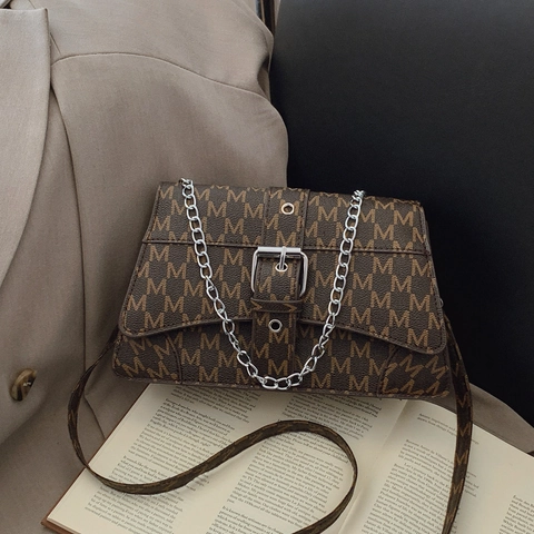 Damen Mode Monogramm Kette Schultertasche PU Leder Kleine Quadratische Umhängetasche Retro Chic Achseltasche Für Den Alltag