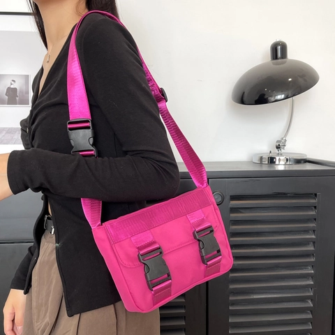 Sac Bandoulière Mode Femme Couleur Unie Décontracté Tissu Oxford Sac Épaule Double Boucle Sac Messager Léger Quotidien