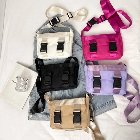 Sac Bandoulière Mode Femme Couleur Unie Décontracté Tissu Oxford Sac Épaule Double Boucle Sac Messager Léger Quotidien