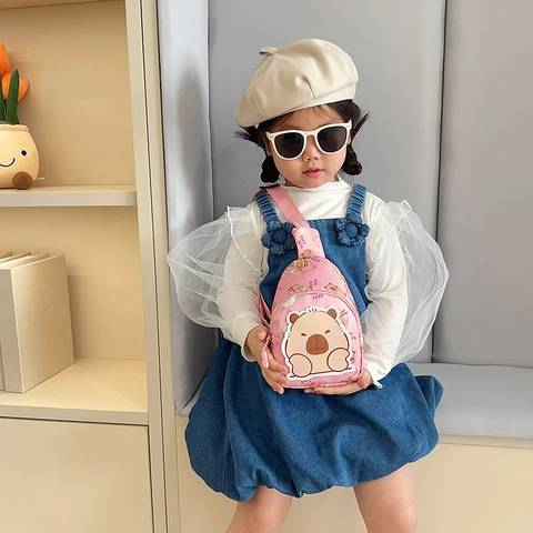 Kids Cute Oxford Cloth Cartoon Capybara Chest Bag Lightweight Adjustable Shoulder Crossbody Bag For Travel Daily School Boys Girls