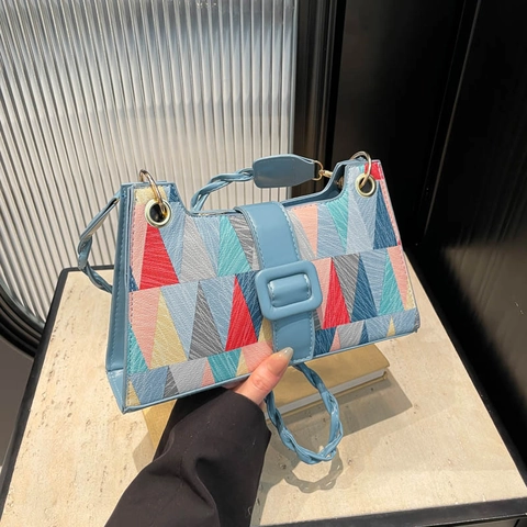 Borsa Baguette Da Sottobraccio In Pelle PU Con Stampa Geometrica A Triangolo Donna Patta Rettangolare Borsa A Tracolla