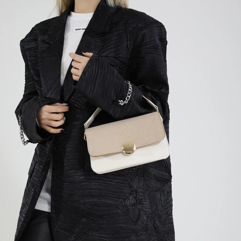 Borsa A Spalla Da Donna Pelle PU Intrecciata Patchwork Patta Borsa A Tracolla Retro Francese Fibbia Dorata Borsa A Mano