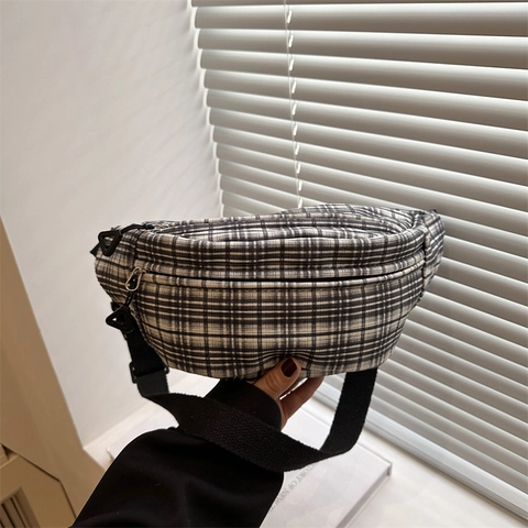 Bolso de Pecho a Cuadros Retro para Mujer Riñonera Bandoulière Viaje Diario Estilo Harajuku Bolso de Tela Fanny Pack