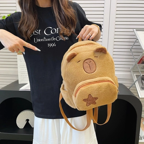 Cute Plush Capybara Backpack For Kids Women Korean Style Cartoon Animal School Bag Casual Travel Small Rucksack With 3D Ears
