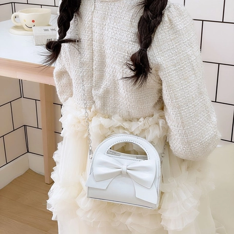Mädchen Mini Handtasche Süße Schleife PU Leder Kinder Umhängetasche Mode Süße Kleinkind Schultertasche Mit Kette
