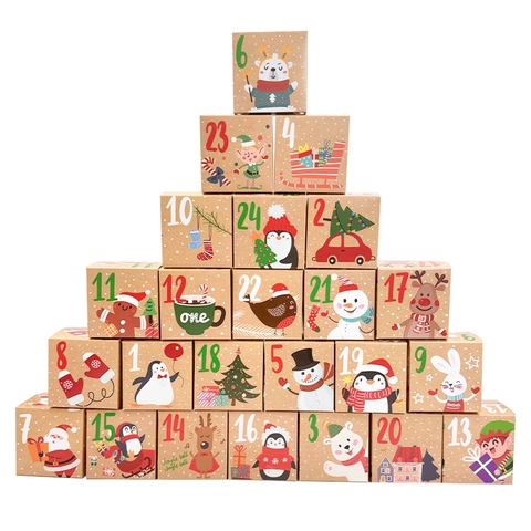 Christmas Advent Calendar Kraft Paper Candy Packaging For Holiday Countdown Xmas Party Decoration Celebration Gift Wrap