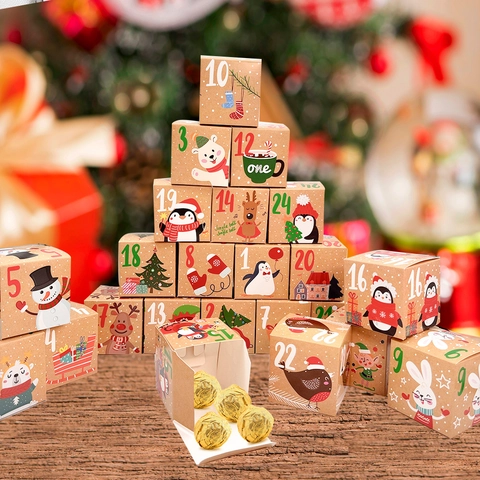 Christmas Advent Calendar Kraft Paper Candy Packaging For Holiday Countdown Xmas Party Decoration Celebration Gift Wrap