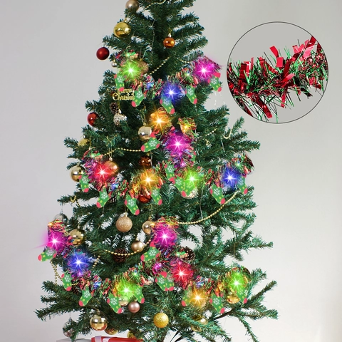 Ghirlanda Natalizia a LED di Lametta Luci a Stringa Con Ciondoli Babbo Natale Pupazzo di Neve Omino di Pan di Zenzero a Batteria Decorazione
