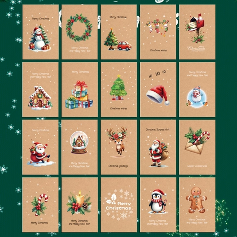 Vintage Weihnachten Grußkarten Set Weißer Karton Weihnachtsmann Rentier Muster Feiertag Segen Postkarten Umschläge