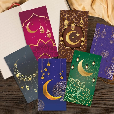 Eid Mubarak Ramadán Sobres Regalo Islámico Sobres de Dinero Papel de Oro Luna Creciente Estrella Linterna Patrones Mandala Fiesta Musulmana