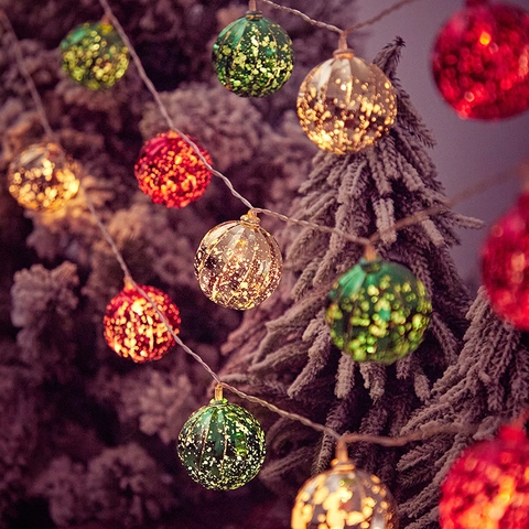 LED Weihnachts Lichterkette Bedruckte Kugeln Sterne Hängende Dekoration Für Feiertagsparty Innen Festliche Hausdeko