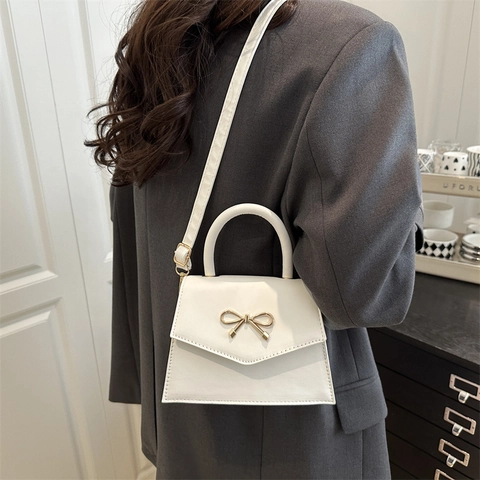 Bolso Cuadrado Pequeño con Lazo de Cuero PU para Mujer Bolso de Mano de Color Sólido Bolso de Hombro Cruzado Diario Oficina