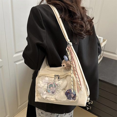 Women Kawaii Transparent PVC Ita Bag Large Capacity PU Leather Shoulder Bag For Anime Fans DIY Display Tote Handbag
