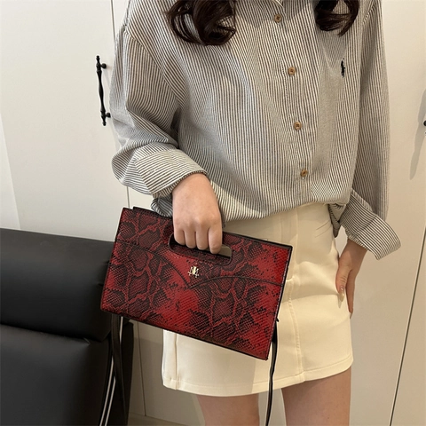 Bolso de Hombro con Estampado de Serpiente para Mujer Vintage Pitón de Cuero PU Bolso Bandolera con Asa Hueca Logo de Metal