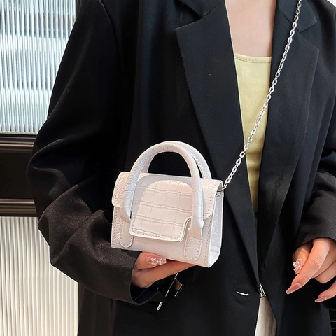 Bolso Bandolera Mini para Mujer Patrón de Cocodrilo en Cuero PU Bolso de Mano Con Cadena de Metal Retro Pequeño Bolso Cuadrado Accesorio Moda