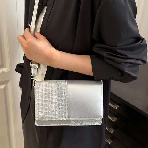 Fashion Women PU Leather Shoulder Bag Rhinestone Glitter Patchwork Small Square Bag Glittery Crossbody Bag Party Purse