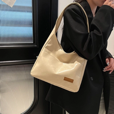 Bolso de Hombro Hobo de Cuero PU Vintage para Mujer Gran Capacidad Bolso Tote Minimalista Color Sólido para Conmutar Diario Escuela
