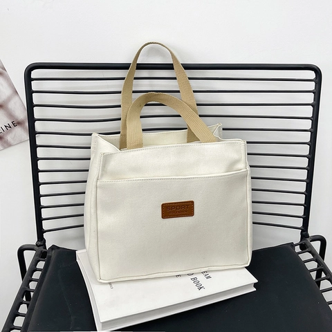 Borsa Tote In Tela Da Donna Grande Capacità Borsa A Tracolla Fodera In Poliestere Etichetta In Pelle Stile Coreano Retro