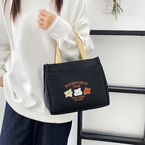 Borsa Tote In Tela Da Donna Grande Capacità Borsa A Tracolla Fodera In Poliestere Etichetta In Pelle Stile Coreano Retro