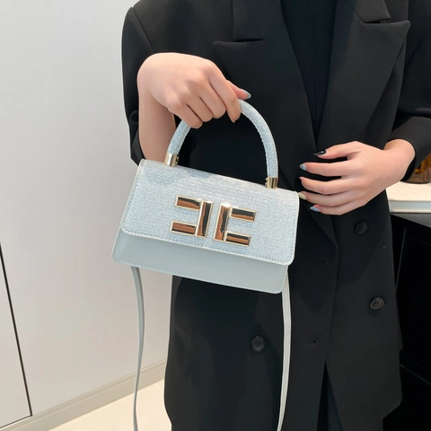 Women Sequin Shoulder Bag PU Leather Gold Metal Buckle Top Handle Crossbody Square Fashion Purse