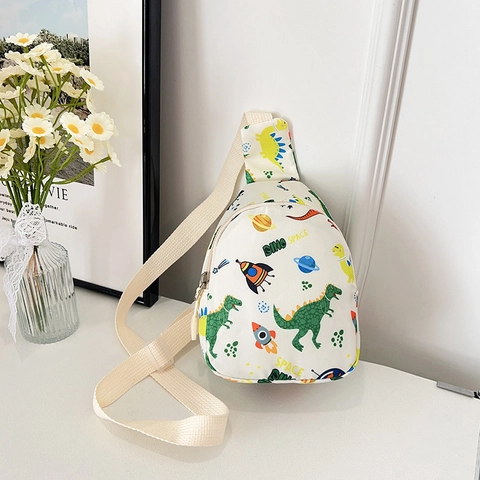 Kids Cartoon Dinosaur Chest Bag Nylon Mini Crossbody Shoulder Bag For Kindergarten Boys Girls Space Print Travel Backpack