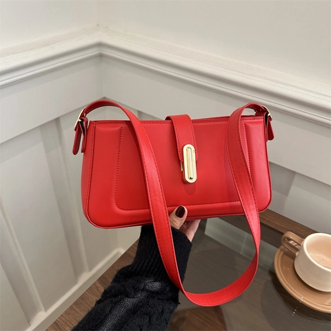 Borsa Sottobraccio in Pelle PU Donna Minimalista Tinta Unita Tracolla Con Fibbia in Metallo Versatile Borsa a Mano Casual