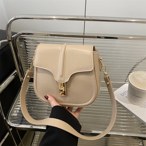 Bolso de Silla de Montar de Cuero PU de Moda para Mujer Elegante Bolso Bandolera Con Cierre Metálico Bolso de Hombro Color Sólido