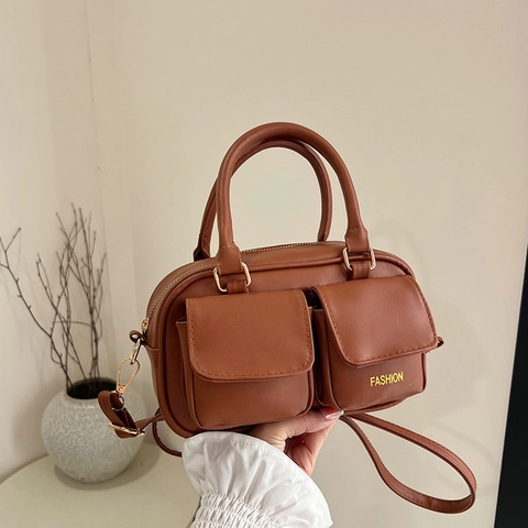 Sac à Bandoulière en Cuir PU pour Femmes Mode à Double Poche Sac Polochon Sac à Main pour les Voyages Quotidiens Tendance de Rue