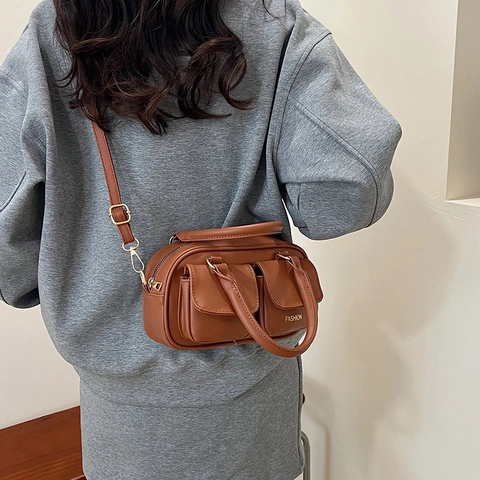Sac à Bandoulière en Cuir PU pour Femmes Mode à Double Poche Sac Polochon Sac à Main pour les Voyages Quotidiens Tendance de Rue