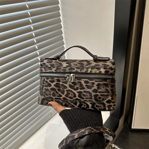 Women Leopard Print Box Shoulder Bag Trendy PU Leather Crossbody Handbag With Top Handle And Detachable Shoulder Strap