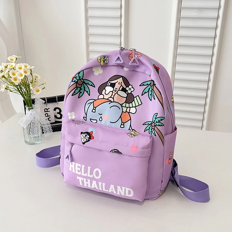 Kids Cartoon Backpack Hello Thailand Printed Nylon Preschool Nursery School Bag For Boys Girls Lightweight Daypack