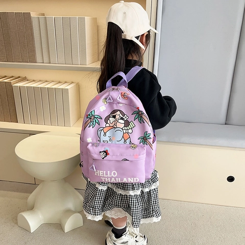 Kids Cartoon Backpack Hello Thailand Printed Nylon Preschool Nursery School Bag For Boys Girls Lightweight Daypack