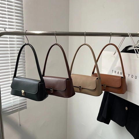 Borsa Baguette da Donna in Pelle PU alla Moda Borsa a Spalla Vintage Con Fibbia in Metallo Oro Retrò Pendolarismo Quotidiano Piccola Borsa