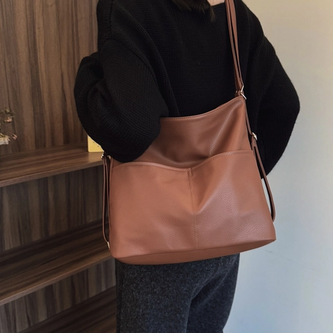 Damen Große Kapazität Tragetasche Minimalistische Litschi-Textur PU Leder Umhängetasche Verstellbarer Gurt Für Den Alltag