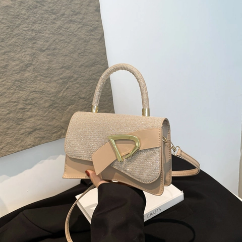 Mode Damen Handtasche Glitzer Pailletten PU Leder Umhängetasche Metall D Schnalle Sanduhrform Trendige Kleine Quadratische Tasche