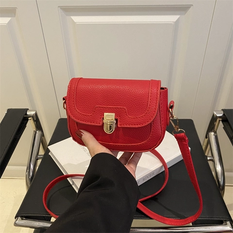 Trendy Lychee Pattern PU Leather Crossbody Square Bag For Women Korean Style Simple Shoulder Bag With Metal Lock Elegant Daily Purse