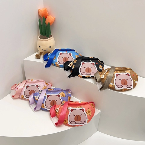 Kids Cartoon Capybara Chest Bag Nylon Lightweight Adjustable Strap Trendy Waist Pack For Toddlers Boys Girls Cute