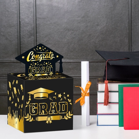 Congrats GRAD Graduation Surprise Money Pull Case Mortarboard Paper Money Box For Graduation Party Decorations Ceremony Gift
