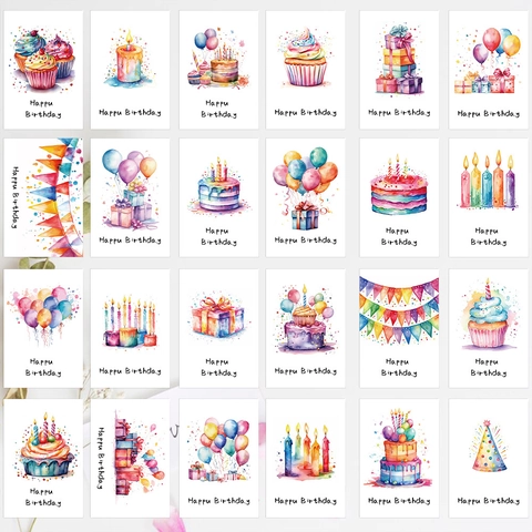 Aquarell Geburtstag Grußkarten Mit Umschlägen Handschriftlich Cartoon Kinder Party Einladungskarten Verschiedene Designs