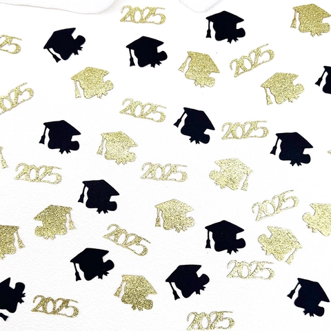 2025 Abschlussfeier Konfetti Schwarz Gold Doktorhut Tischstreu Glitzer Abschluss Dekoration Papier Konfetti Abschlussfeier