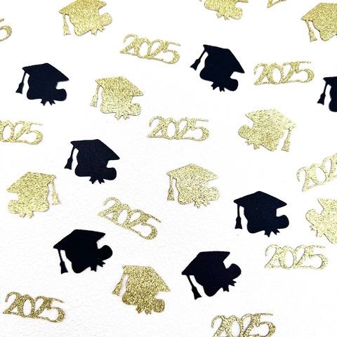 2025 Abschlussfeier Konfetti Schwarz Gold Doktorhut Tischstreu Glitzer Abschluss Dekoration Papier Konfetti Abschlussfeier