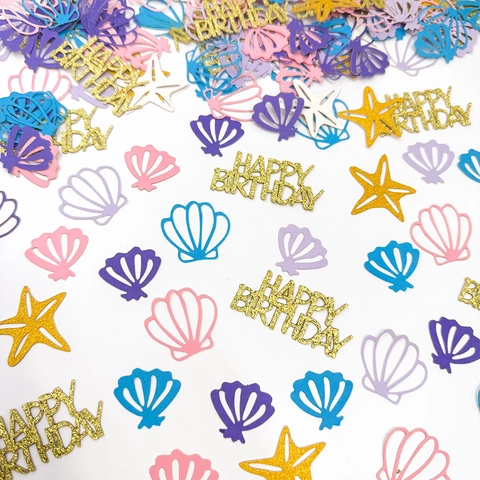 Ocean Theme Birthday Party Confetti Colorful Cardstock Shell Starfish Happy Birthday Letters Glitter Table Scatter Party Decoration